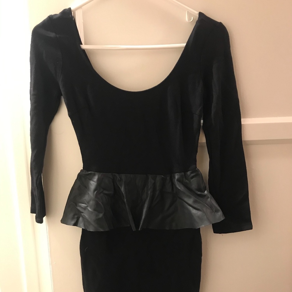 Zara Black Leather Peplum Dress (XS)